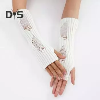 1 пара перчаток осень-зима, рваные, без пальцев, трикотажные, высокоэластичные, нескользящие, нарукавники, однотонные, сохраняющие тепло, ветрозащитные, велосипедные нарукавники бежевый