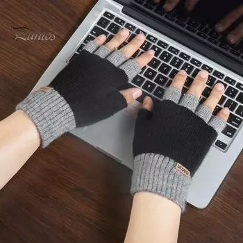 1 пара перчаток осень-зима, утолщенные плюшевые, подходящие по цвету, с полупальцами, ветрозащитные, теплые, эластичные, для письма и печати в помещении и на открытом воздухе, утолщенные перчатки для студентов кофейный