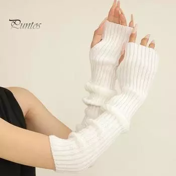 1 пара перчаток осень-зима, закрывающие половину пальца, вязаные, высокоэластичные, нескользящие, выше локтя, теплые рукава чистого цвета, сохраняют тепло, ветрозащитные чёрный