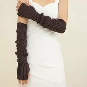 1 пара перчаток осень-зима, закрывающие половину пальца, вязаные, высокоэластичные, нескользящие, выше локтя, теплые рукава чистого цвета, сохраняют тепло, ветрозащитные