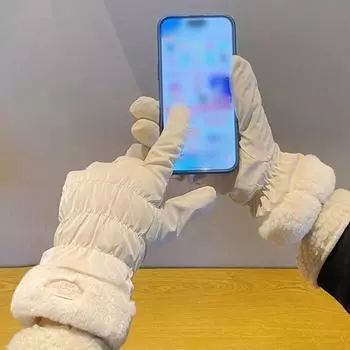 1 пара перчаток с длинными пальцами, водонепроницаемые, супермягкие, на флисовой подкладке, для холодной погоды, зимы, теплые перчатки с сенсорным экраном для женщин белый