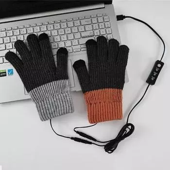 1 пара перчаток с подогревом через USB, зимние грелки для рук, регулируемые по температуре, перчатки с длинными пальцами, унисекс, противоскользящие вязанные перчатки серый