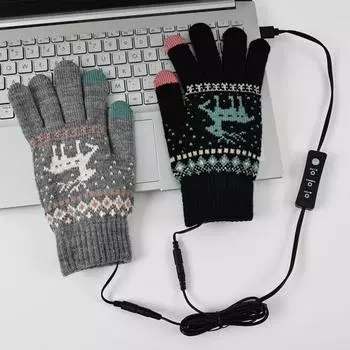 1 пара перчаток с подогревом и зарядкой через USB, регулируемые по сенсорному экрану, 3 уровня нагрева, толстые трикотажные перчатки без пальцев, моющиеся, высокоэластичные, для офисного набора текста и письма серый