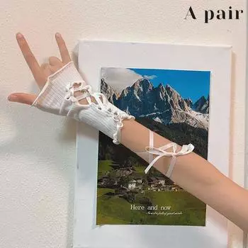 1 пара перчаток «сделай сам» в стиле Лолиты, милые женские перчатки со шнуровкой и оборками, женские готические перчатки без пальцев для Хэллоуина, аксессуары as the picture