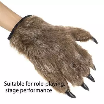 1 пара перчаток волка на Хэллоуин, украшения, перчатки оборотня, перчатки гориллы, макияж, сценические руки, лапы, когти для реквизита, косплей One Size белый