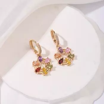 1 пара персонализированных красочных круглых висячих сережек в виде паутины для женщин с кубическим цирконием, ювелирные изделия, аксессуары для Хэллоуина и праздничной вечеринки разноцветный