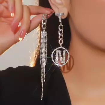 1 пара персонализированных преувеличенных асимметричных сережек-кисточек с буквами, женские роскошные блестящие серьги со стразами, ювелирные изделия