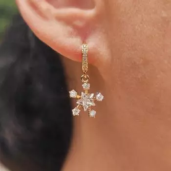 1 пара персонализированных висячих серег с пятиконечной звездой и снежинками для женщин, ювелирные изделия с кубическим цирконием, повседневные аксессуары золотой
