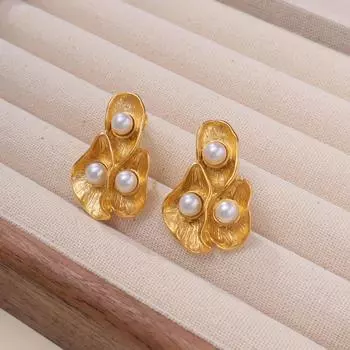 1 пара плиссированных цветков лавы из нержавеющей стали 316L, увеличенные серьги для женщин, пар, винтажные классические вечерние ювелирные изделия, подарочные аксессуары 5cm золотой