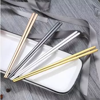 1 пара плоских палочек для еды из нержавеющей стали 304, золотистого/серебристого/черного цвета, зеркально полированные палочки для еды, бытовая посуда
