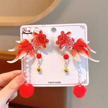 1 пара плюшевых шариков заколка для волос ханфу с кисточкой в виде рыбки модная заколка-уточка для волос ханфу вечеринка красный