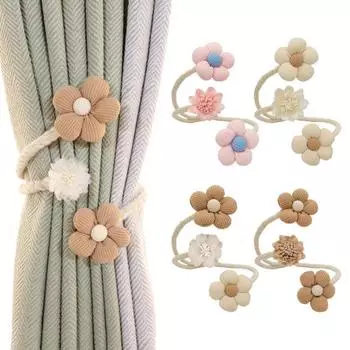 1 пара подхватов для штор в стиле бохо, ручная работа, натуральный хлопок, держатели для штор с цветочным узором 2pcs бежевый