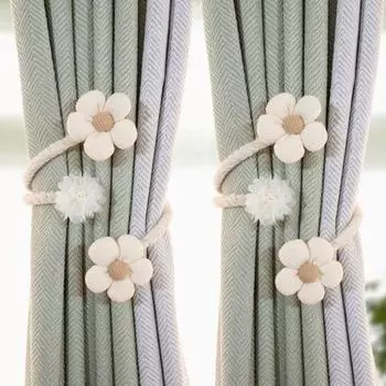 1 пара подхватов для штор в стиле бохо, подхваты для штор из натурального хлопка ручной работы с цветочным узором, подхваты для штор в стиле бохо своими руками 2pcs
