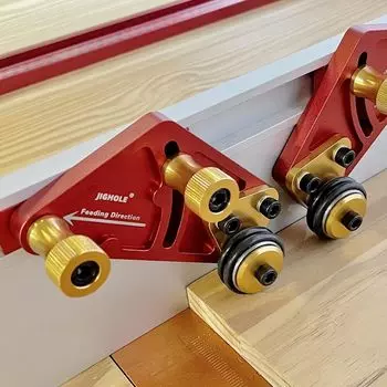 1 пара подшипниковых роликовых податчиков, модернизированная локирующая плата с перьями из алюминиевого сплава, безопасный вспомогательный инструмент для подачи настольной пилы как