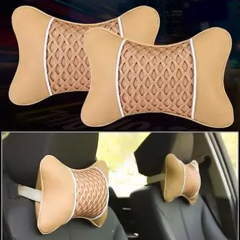 1 пара подушек для подголовника автомобиля, поддержка шеи, подушка с регулируемыми ремнями, износостойкая бежевый
