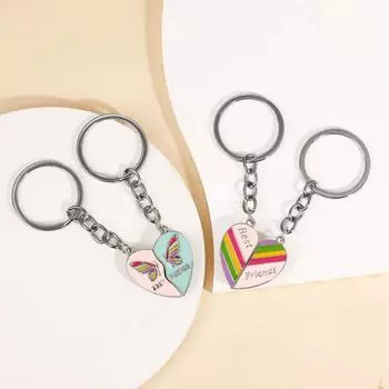 1 пара подвесных украшений, брелок для ключей Best Friends, металлическое кольцо для ключей в форме сердца Bestie B