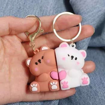 1 пара подвесных украшений, милый брелок для ключей для влюбленных, игрушка в подарок, брелок для ключей в виде медведя для мужа и жены 1 Pair