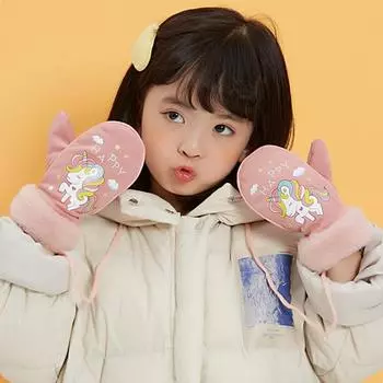 1 пара подвесных веревочных детских перчаток для мальчиков и девочек, практичные, для детей от 2 до 5 лет, с трехмерным узором, для малышей, для улицы, сохраняют тепло розовый