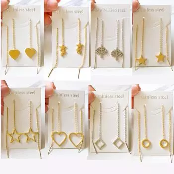 1 пара подвесок Danles, серьги-капли из нержавеющей стали, позолоченные 18 К, цепочки с кисточками, длинные серьги для женщин, аксессуары для вечеринки