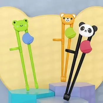 1 пара полезных обучающих палочек для еды с широкой головкой на 30 градусов и фиксированной застежкой М-образной формы, встроенные кухонные принадлежности для обучения малышей чёрный