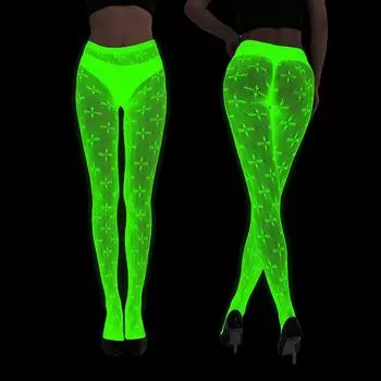 1 пара полиамидных колготок с высокой талией, кружевной комбинезон, ажурные чулки, светящиеся в темноте, сетчатые носки, леггинсы