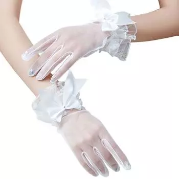 1 пара полиэстеровых женских полностью закрывающих пальцы реквизитов для фотосъемки кружевные перчатки с бантом свадебные перчатки варежки свадебные аксессуары для платья