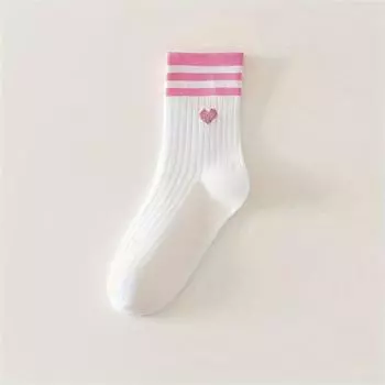 1 пара полосатых носков средней длины с надписью Love - Удобные и дышащие, милые и нежные женские носки «Первая любовь» One Size