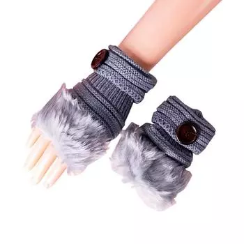 1 пара полупальцевых перчаток с плюшевой нитью на пуговицах, сохраняющих тепло
