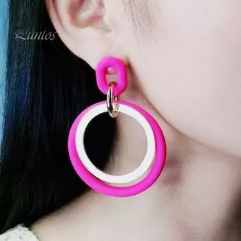 1 пара полые серьги-гвоздики с круговой строчкой, акриловые серьги-кольца, сращивающиеся висячие серьги, красочные контрастные геометрические легкие висячие серьги озеро синий