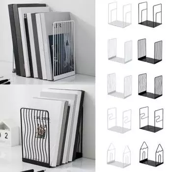 1 пара полых металлических зажимов для книг, простой настольный книжный шкаф для чтения, офисный настольный шкаф для хранения книг, держатель для обучающих книг E чёрный