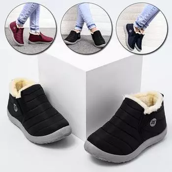 1 пара повседневных туфель, хлопковые туфли на плоской подошве, водонепроницаемые, нескользящие, плюшевые, высокого качества, толстые, теплые 36 чёрный