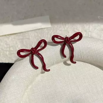 1 пара прекрасных нежных мини-сережек-гвоздиков с красным бантом для женщин и девочек, милые простые универсальные серьги, ювелирные аксессуары, подарки
