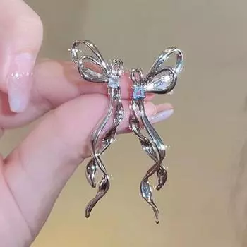 1 пара преувеличенных нерегулярных металлических ленточных сережек-бантиков для женщин, модные простые блестящие циркониевые длинные серьги, ювелирный подарок