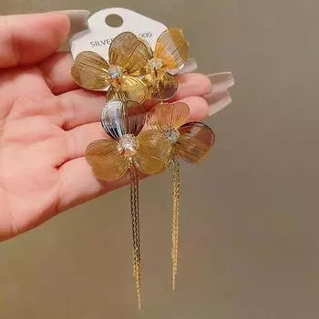 1 пара преувеличенных уникальных металлических цветочных кисточек, длинных сережек-капель для женщин и девочек, персонализированные серьги, повседневные аксессуары, подарки золотой