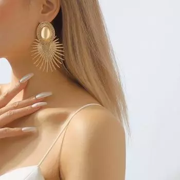 1 пара преувеличенных веерообразных серег с кисточками в стиле ретро, серьги-капли из сплава с геометрической бахромой, женские ювелирные изделия, подарок серебряный