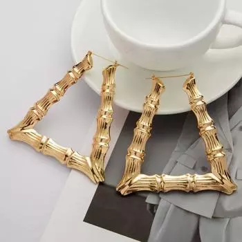 1 пара преувеличенных женских обручей для ушей, полированный бамбуковый шарнир, сплав, гальваническое украшение для ушей, ювелирные изделия, висячие серьги для леди, выпускного вечера, вечеринки A