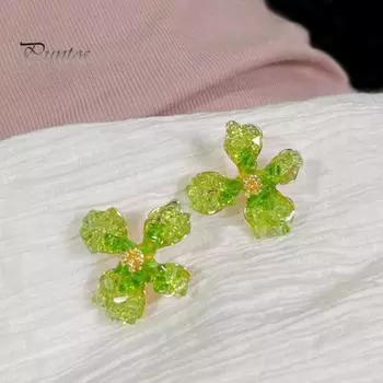 1 пара привлекательных серег-гвоздиков, изысканное мастерство пирсинга, изысканные серьги-гвоздики в форме цветка с искусственным кристаллом, ювелирные изделия в подарок зелёный