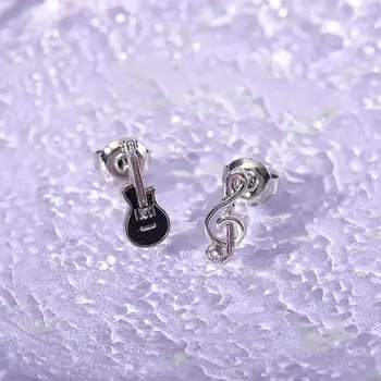 1 пара простых асимметричных сережек-гвоздиков в виде скрипичного ключа для гитары, милые серьги в виде музыкальных нот для женщин и девушек, любителей музыки, подарок