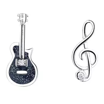 1 пара простых асимметричных сережек-гвоздиков в виде гитары, милые серьги в виде музыкальных нот 1 pair