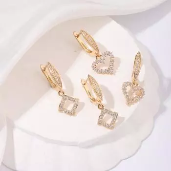 1 пара простых геометрических полых сережек-подвесок в форме сердца/квадрата для женщин, ювелирные изделия из кубического циркония, аксессуары для повседневных вечеринок золотой