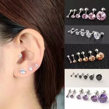 1 пара простых и стильных сережек с цирконом и тремя когтями из титановой стали, предотвращающих аллергию 3MM чёрный