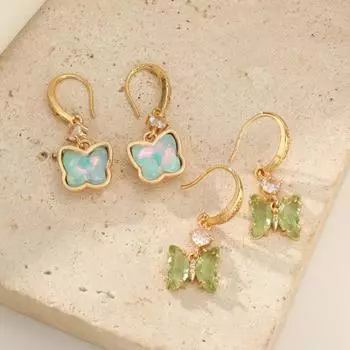 1 пара простых искусственных кристаллов в виде бабочек, серьги для женщин, кубический цирконий, ювелирные изделия, аксессуары для вечеринок зелёный