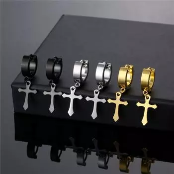 1 пара простых красивых подвесок из нержавеющей титана, серьги-кольца с крестом для мужчин и женщин, ретро-панк, вечерние пирсинг для ушей, ювелирные изделия, эффектный подарок серебряный