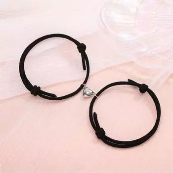 1 пара простых магнитных присосок, металлический кулон в форме сердца, браслеты для пар, женские и мужские регулируемые одинаковые браслеты, браслеты белый