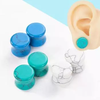 1 пара простых плоских бирюзовых камней высотой 12 мм, расширитель для ушей, ювелирные изделия для пирсинга 3mm