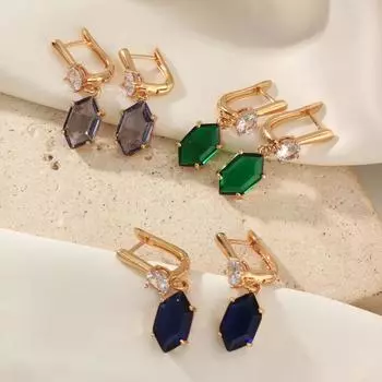 1 пара простых сережек-подвесок с геометрией из циркония для женщин, серьги золотого цвета, ювелирные изделия, аксессуары для вечеринок зелёный