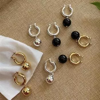 1 пара простых сережек-подвесок в виде шарика, очаровательные женские и женские повседневные украшения, винтажные ювелирные изделия, подарочные аксессуары для вечеринок 17mm золотой