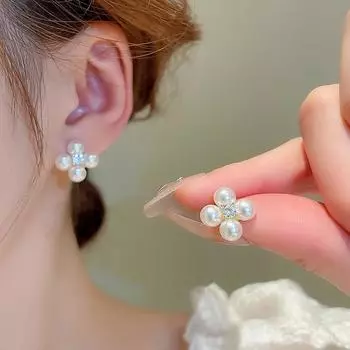 1 пара простых сережек с цветочным жемчугом, модные белые серьги с имитацией жемчуга 1Pair