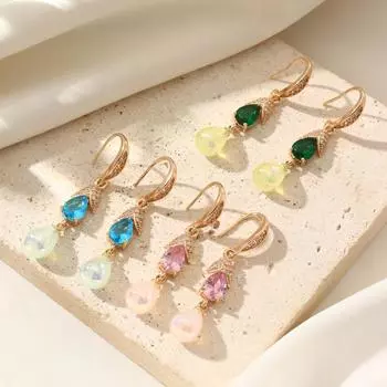 1 пара простых висячих сережек с искусственным жемчугом в форме капли для женщин, серьги с кубическим цирконием, ювелирные изделия, аксессуары для вечеринок розовый