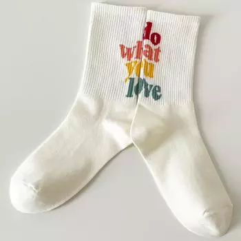 1 пара простых женских вязаных носков с круглым вырезом и буквенным принтом, модные весенне-летние впитывающие пот дышащие повседневные носки One Size
